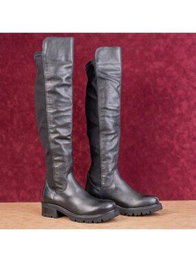 La Canadienne Women Catherine OTK Fashion Boho Black Leather Lug Boots sz 8.5